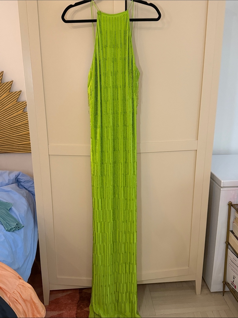 MNG Capsule Lime Green Beaded High Neck Maxi Dress